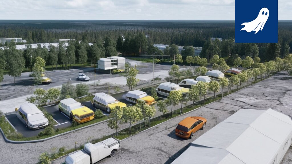 Ideaparkin logo Lempäälän kunnan hallintorakennuksen päällä, kuvaamassa satiirista uutista kunnan ostamisesta.