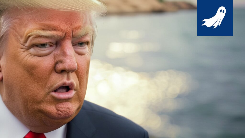 Trump Tower of Peace -lomakeskuksen visualisointi Hormuzinsalmen yllä, satiirinen uutisartikkeli.