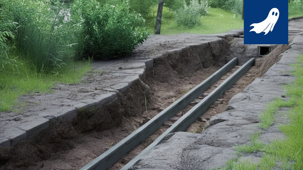 Syvä kuoppa Pispalan maastossa, jonka aiheutuminen selvisi yllättäväksi harjoitukseksi.