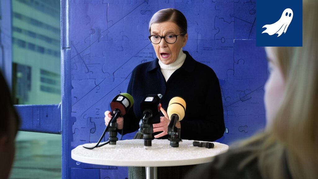 Sarjakuvamainen kuva Kokoomuksen puheenjohtajasta laskeutumassa laskuvarjolla Ahvenanmaan kartan yllä, symboloiden kannatuksen laskua ja kesäasuntojen merkitystä.