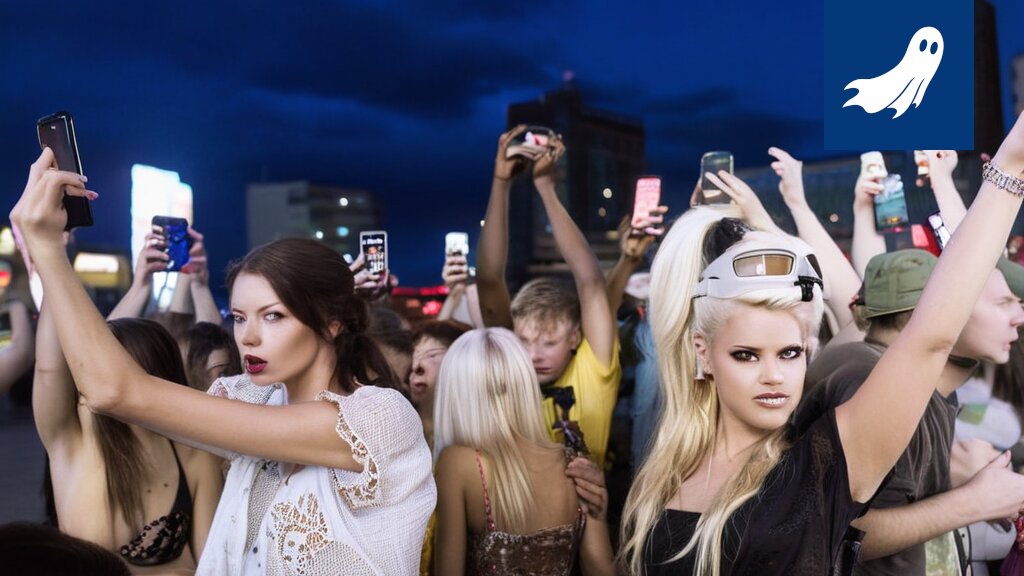 Satiirinen kuva Blockfestin tapahtumista Tampereella, jossa sosiaalinen media ja digitaalisuus ovat pääosassa.