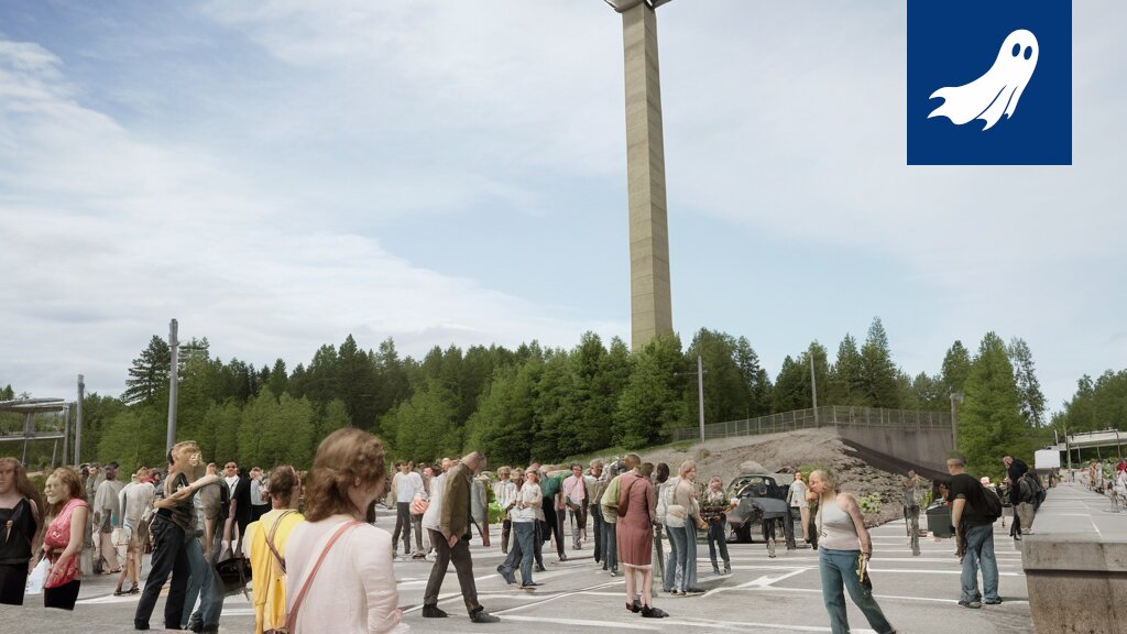 Särkänniemen huvipuisto, jossa ihmiset nauttivat laitteista ja iloisesta tunnelmasta, symboloiden uuden huutomerkkivaluutan arvoa.