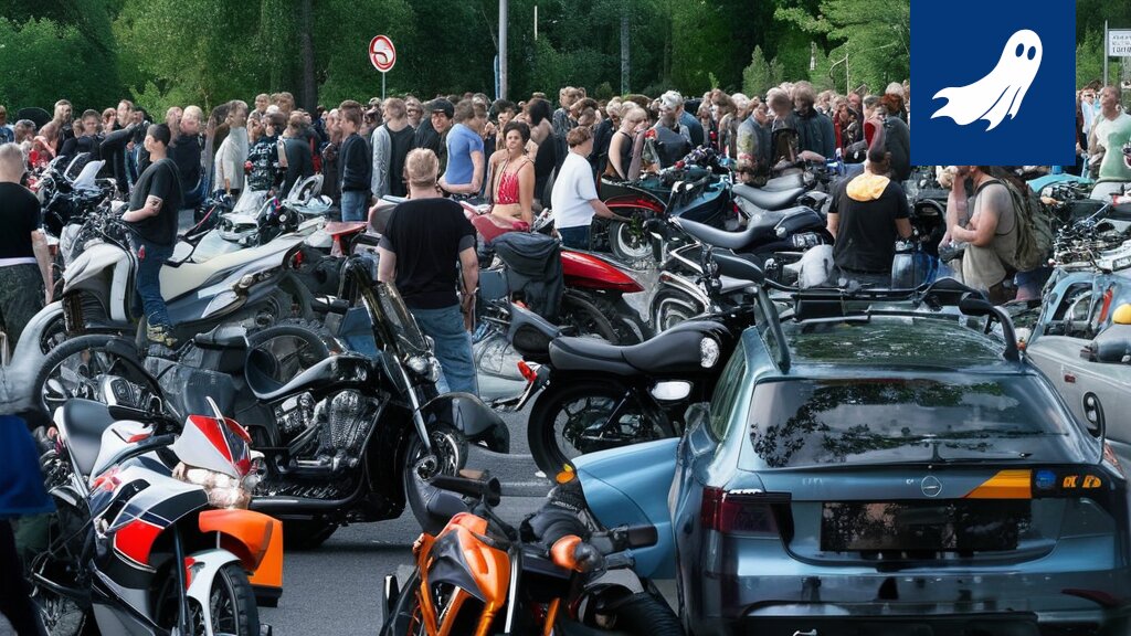 Kuva teini-ikäisistä nuorista mopoilla ja autoilla, joita ohjaa näkymätön tekoälyjärjestelmä.