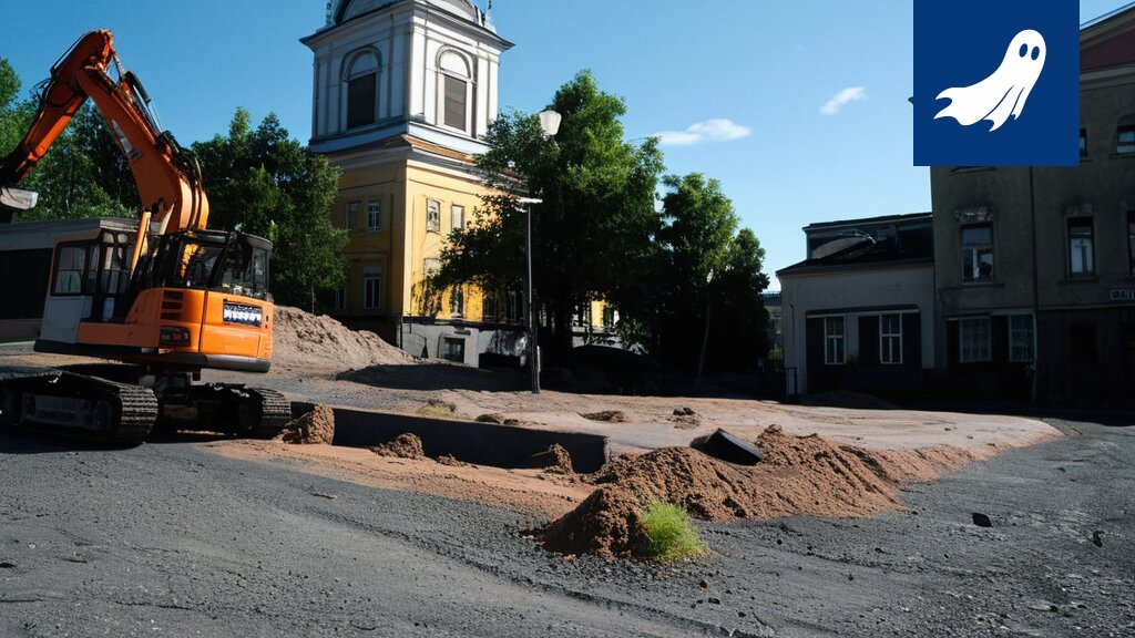 Kuva Tampereen Keskustorista, jossa näkyy hiekkaa ja mahdollisesti robottivalvontajärjestelmä.