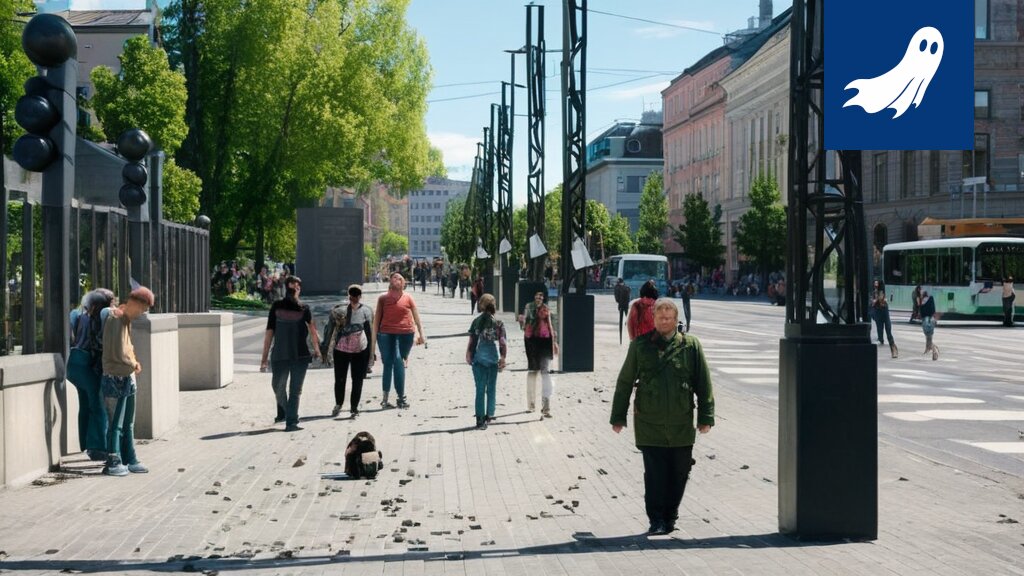 Viraalivideon stillkuva Tampereen liikennekaaoksesta, jossa TikTok-fanaatikot yrittävät päästä lähelle suosittua vaikuttajaa.