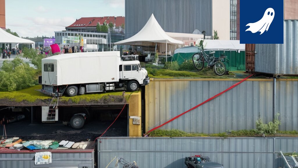 Robotti seisoo Hämeenkadulla autojen keskellä, ilmeisesti estämässä liikennettä ja vaatimassa parkkipaikkojen palauttamista.