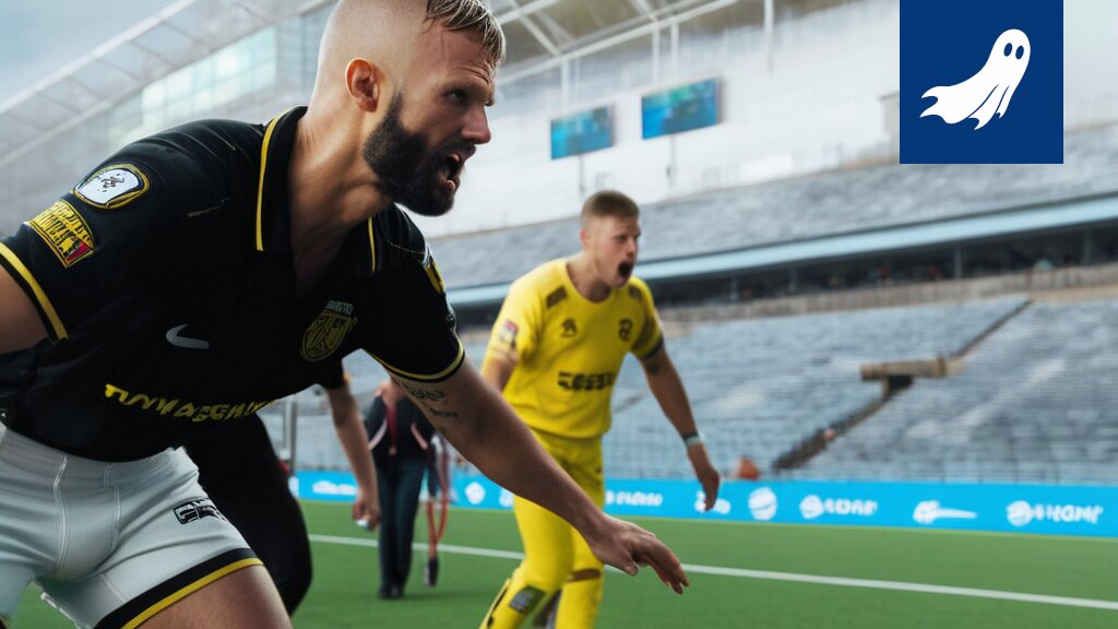 AIK:n pelaaja Diogo Tomas sähköpotkulaudan kanssa, symboloiden Tukholman kaoottista liikennetilannetta.
