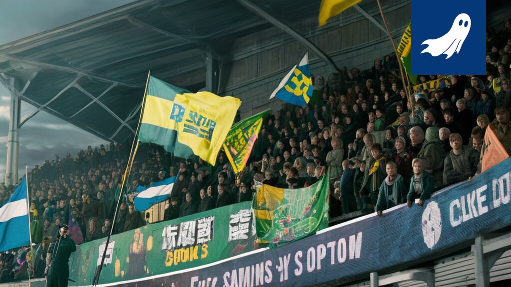 Ilves-Hockeyn logo yhdistettynä digitaalisiin elementteihin, kuten pikselöityihin kuvioihin ja lohkoketjun symboleihin, viitaten seuran digitaaliseen strategiaan.