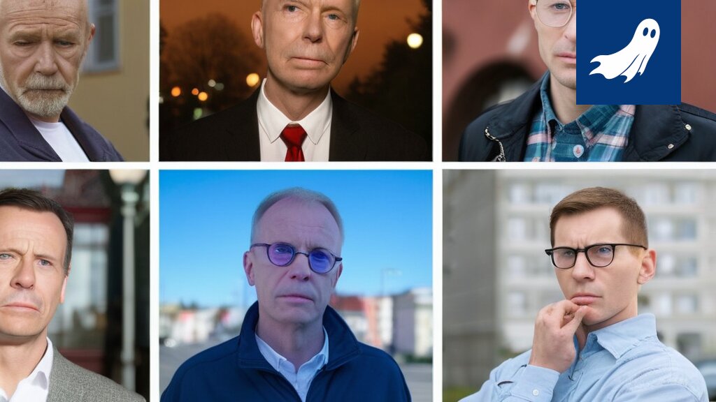 Satiirinen kuva Pirkanmaan kansanedustajista digitaalisina nukkeina, joita ohjaa tekoäly ja algoritmit.
