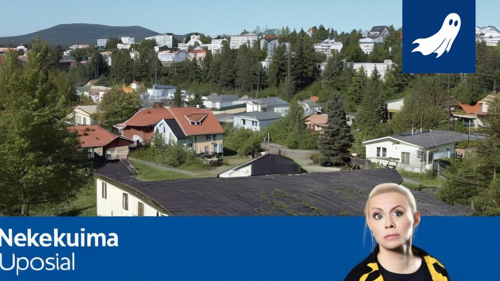 Satiirinen kuva Pispalan alueesta, jossa korostetaan tarkoituksella rakentamatta jätettyjä tyhjiä neliöitä.