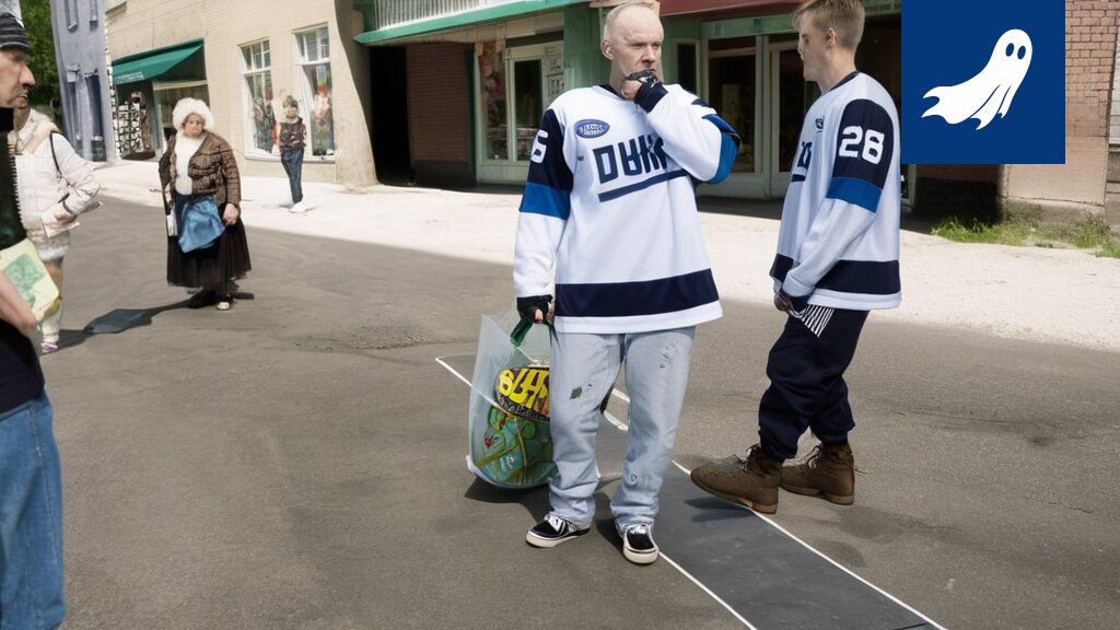 Sarjakuvamainen kuva Leijonafanista, joka yrittää ostaa osakkeita robottikauppiaan edessä.