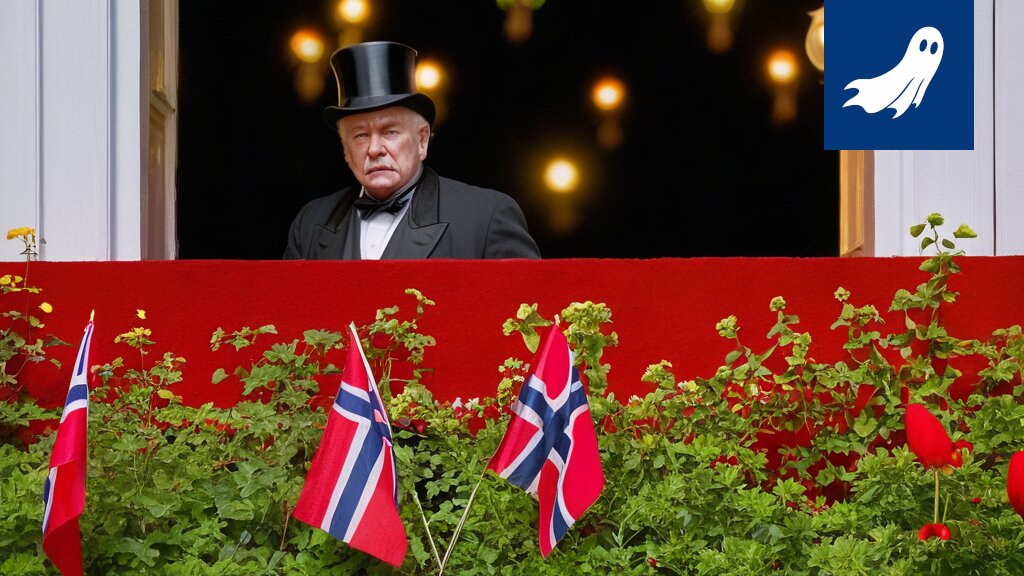Satiirinen uutiskuva Norjan kuningashuoneesta, jossa vihjataan valtionvarainhoidon hyödyntämisestä kuninkaan sairauden kautta.