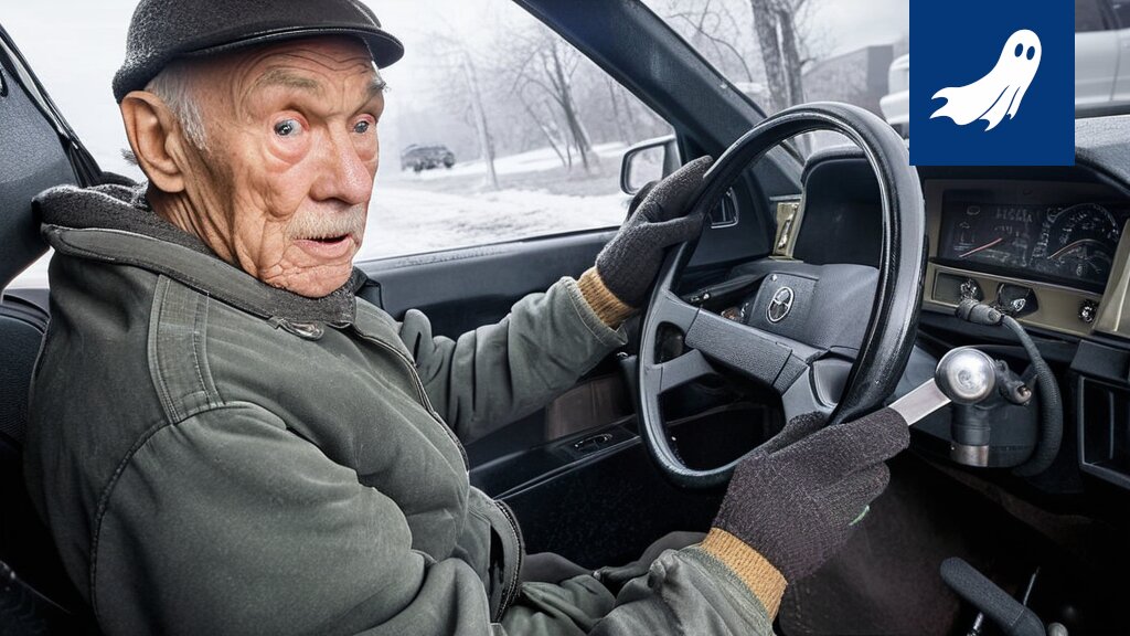 Kuva Sigurd Kärnästä ja hänen Carina II -autostaan Kemin kaupungin vilkkaassa liikenteessä.