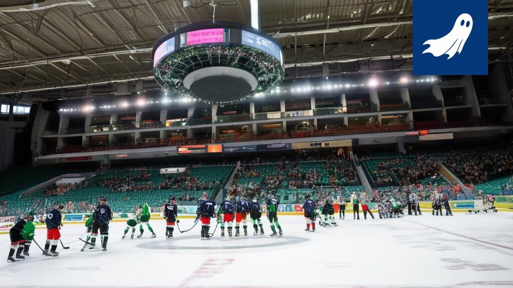Sarjakuvamainen kuva roboteista analysoimassa jääkiekkopelaajien tilastoja ja budjetteja.