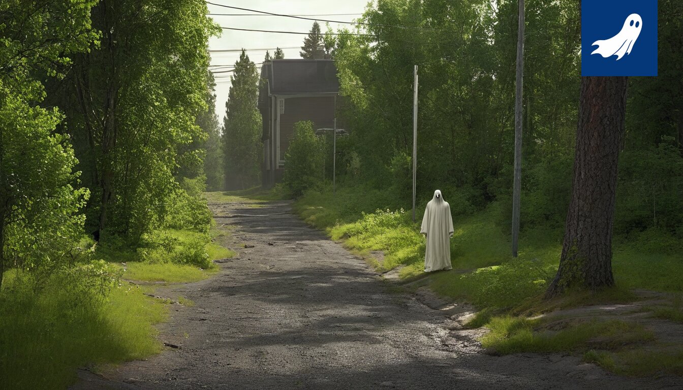 Sarjakuvamainen kuva Valkeakosken kaupungintalosta, jonka yläpuolella leijuu algoritmin symboli.