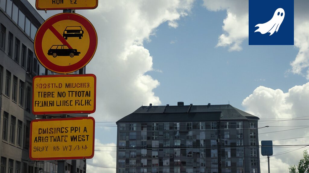 Sarjakuvamainen kuva sekaisin menevästä liikenteestä Tampereen Hämeenkadulla, jossa robotti näyttää hämmentyneeltä liikennemerkkien edessä.