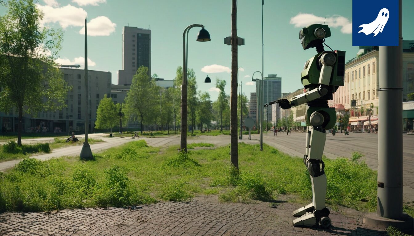 Autonominen valvontayksikkö, lempinimeltään Robocop, ohjaa autoja Saarioisten tehtaan parkkipaikalla, jalankulkijoiden vaarantaessa tehokkuuden.