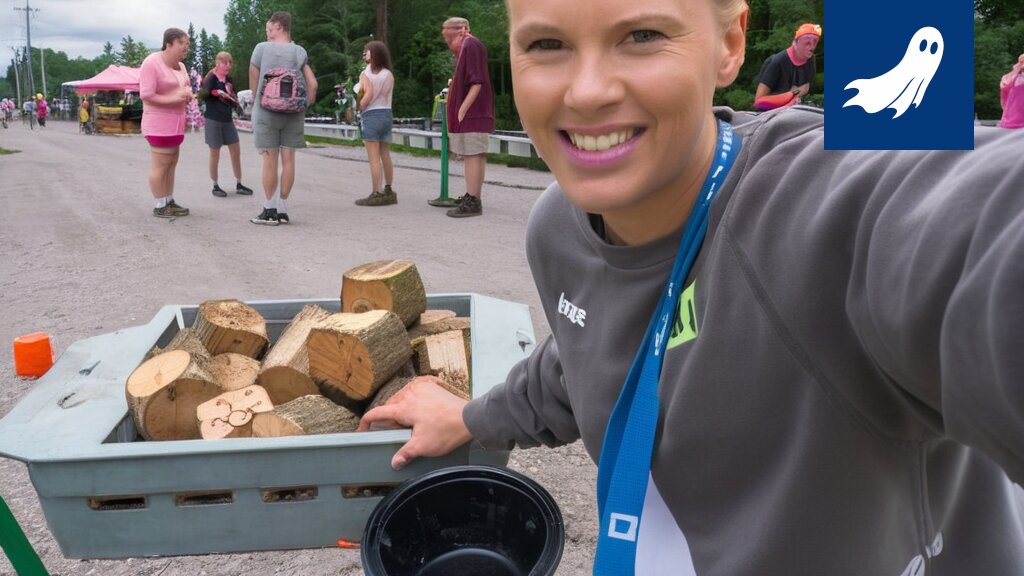 Esa Kallio työntää kottikärryä täynnä halkoja kottikärrymaratonin reitillä.