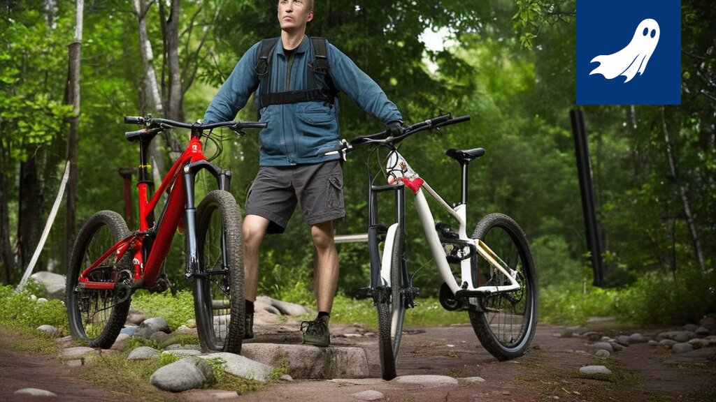 Kuva sähkömaastopyöräilijästä metsäpolulla, symboloiden teknologian ja kuntoilun yhdistelmää.
