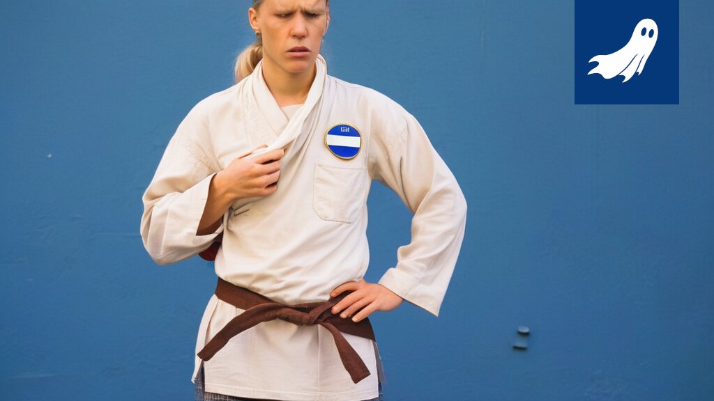 Judoka, jonka päästä lähtee binäärikoodia, symboloiden judoliiton algoritmipohjaista uudistusta.