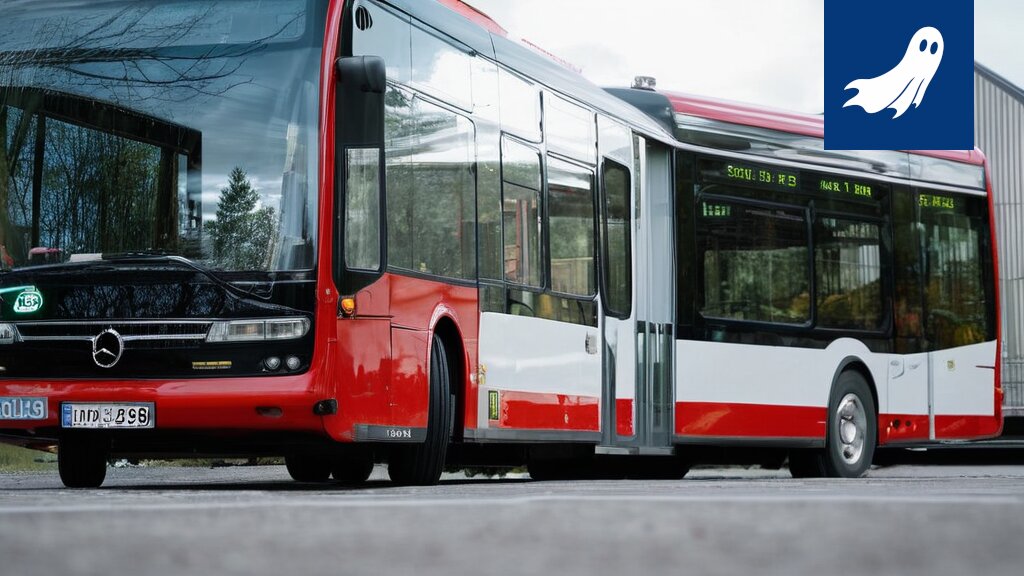 Satiirinen kuva itseoppivasta bussista, joka muuttaa reittiään reaaliajassa matkustajien tarpeiden mukaan.