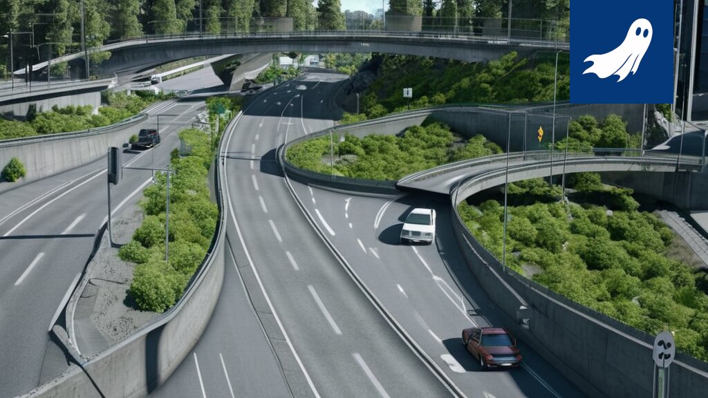 Kuva Tampereen Rantatunnelista, jossa robotti poistaa auton liikenteestä, satiirinen uutisartikkeli.