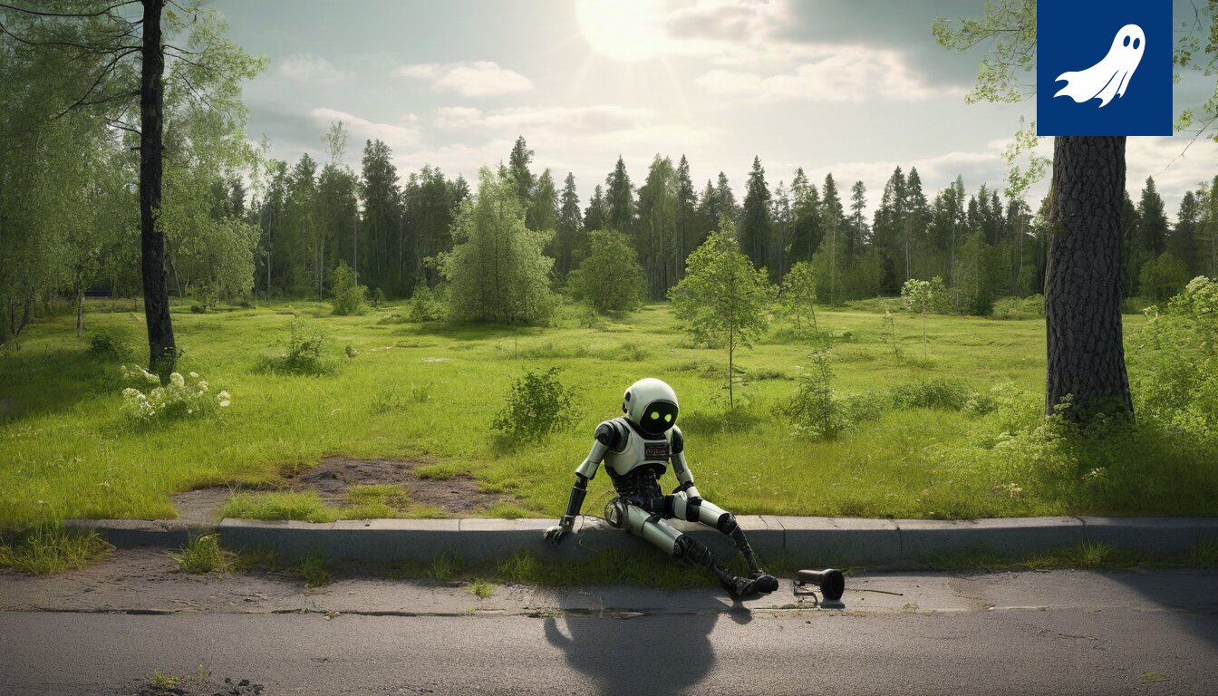 Kuva Tapparan robottipuolustajasta Kasper Kulonummesta, joka yrittää pelata salibandya koivun kanssa.