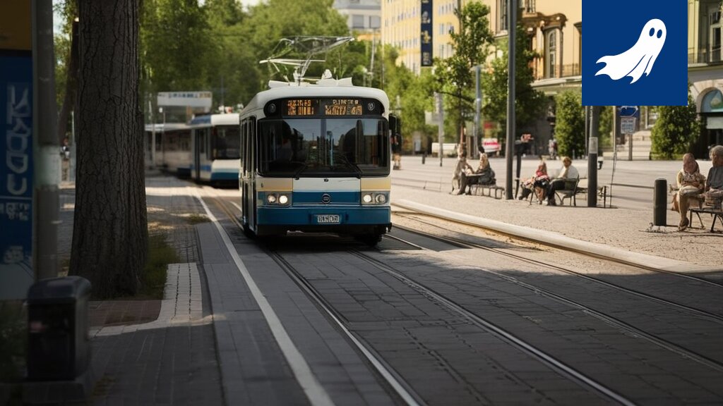 Tyhjä Nysse-bussi ajaa kaupungin kaduilla, symboloiden yksinäisyyttä ja automatisoitua joukkoliikennettä.