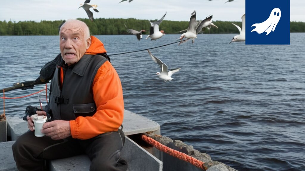 Sarjakuvamainen kuva Jussi Hyökistä ja Särkänniemen Näsinneulasta, symboloiden artikkelin satiirista sisältöä.