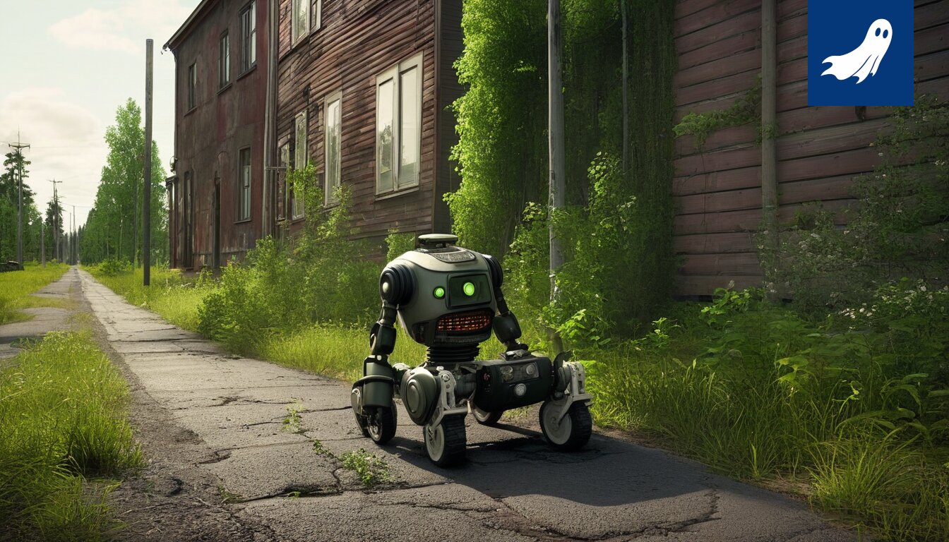 Ihmiset pomppivat Kangoo Jumps -kengillä Tampereen kaupunkiympäristössä, robottien tarkkaillessa heitä.