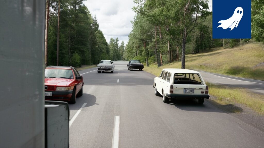Robottiauto ajaa Nuolialantiellä, kun ihmisten autot ohjataan sivuun.