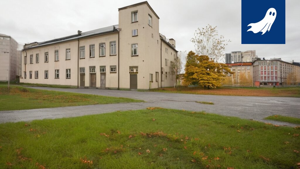 Vanha jugendtyylinen sairaalarakennus, jonka yllä leijuu digitaalisia symboleja ja tekstiä 'Autonominen Terveysvyöhyke'.