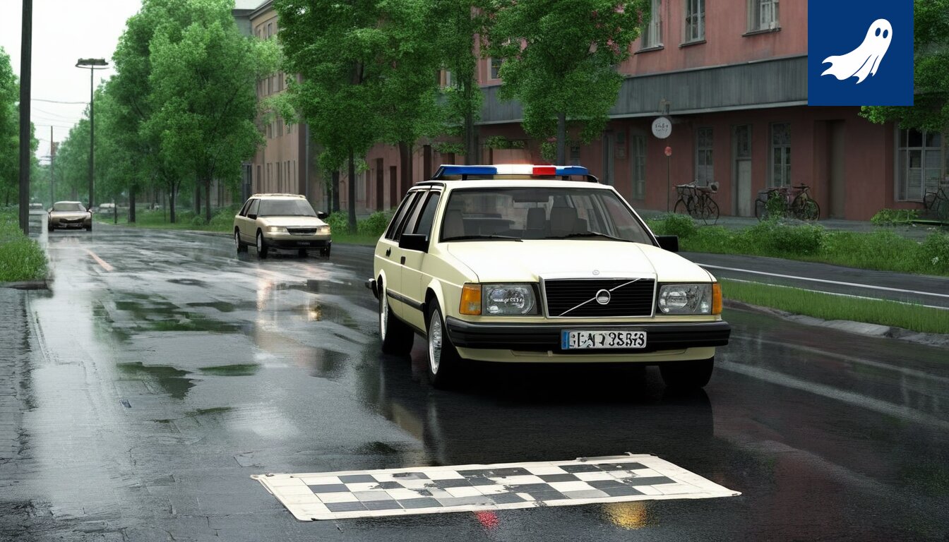 Robottipoliisi tarkastaa urheilujuomia jalkapallokentällä, satiirinen kuva.