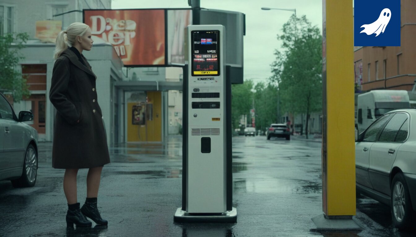 Sarjakuvamainen kuva ihmisestä, jonka tekojäsenissä näkyy mainoksia, symboloiden Tampereen KAMMO-ohjelman satiirista konseptia.