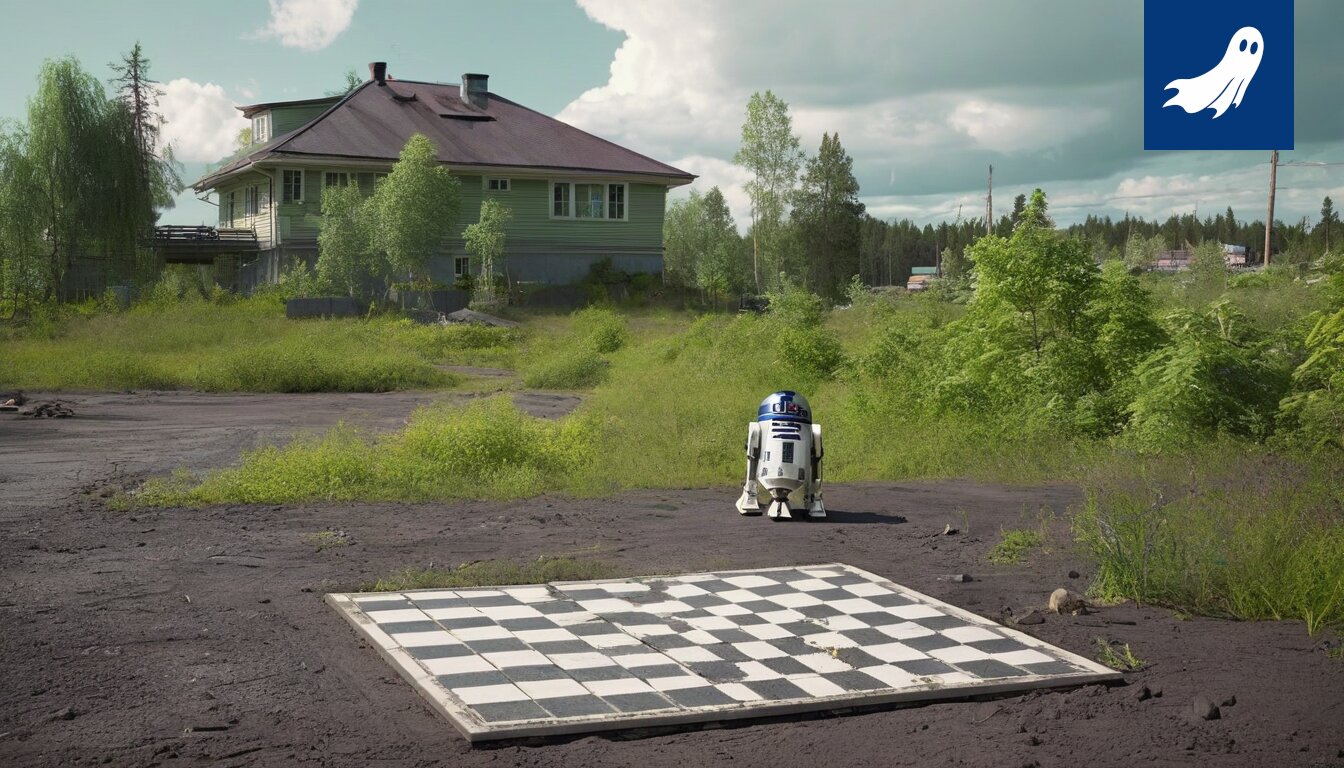 Kuva satiirisen artikkelin aiheesta, jossa näkyy ehkä moderni koti tai algoritmin visualisointi, korostaen digitaalisuutta ja valvontaa.
