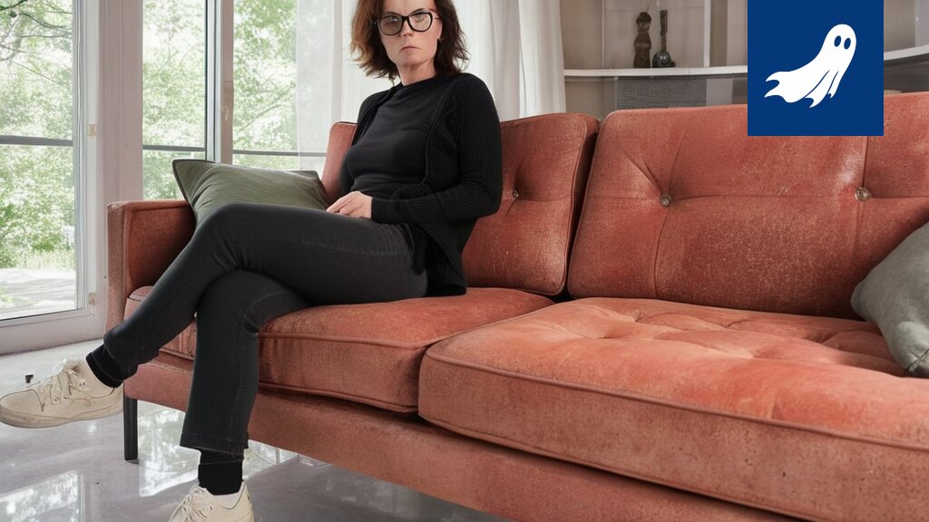 Satiirinen kuva modernista, täysin neutraalilla värimaailmalla sisustetusta olohuoneesta, joka viittaa algoritmin vaikutukseen.