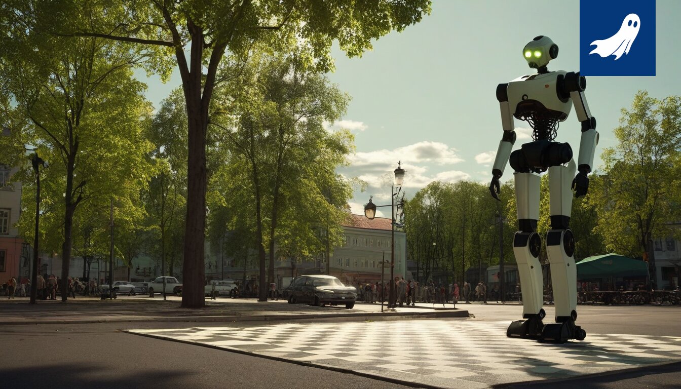 Sarjakuvamainen kuva robottihahmosta jääkiekkomaila kädessä, viitaten Olli Palola 2.0 -pelaajaan.