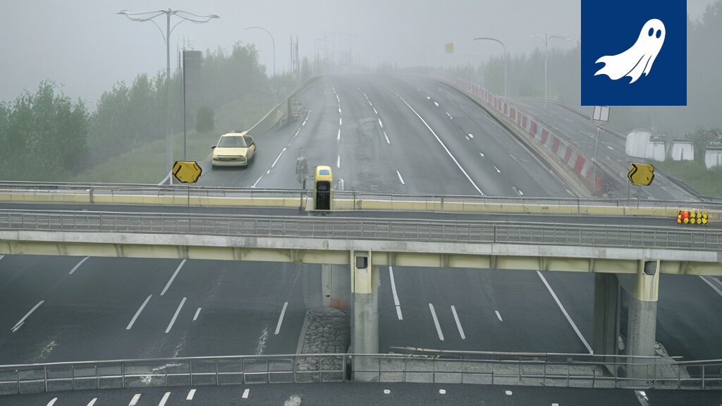 Robottipoliisi pysäyttää autoja Tampereen Kolmostiellä, mikä aiheuttaa ruuhkaa ja hämmennystä.