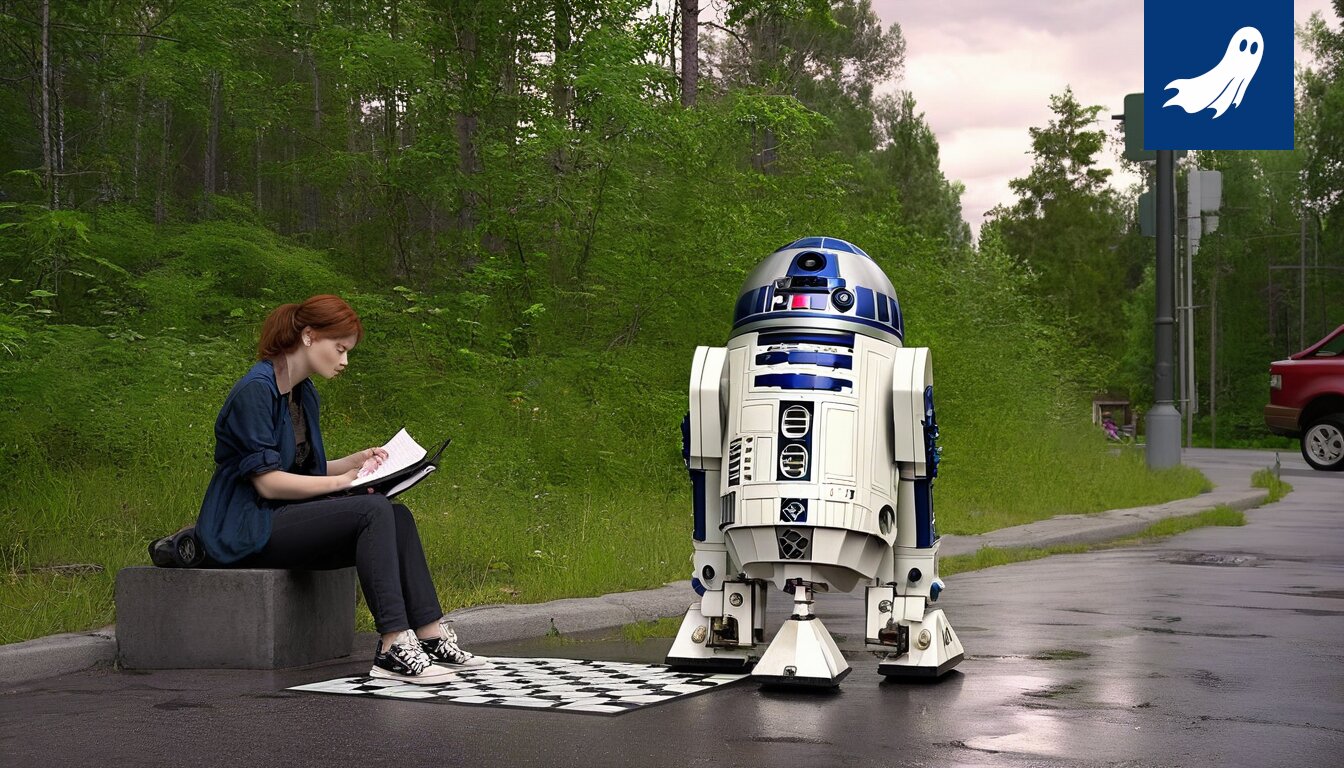 Sarjakuvamainen kuva robottikädestä, joka työntää ihmistä työpaikan ovesta, symboloiden algoritmin ohjaamaa työelämää.