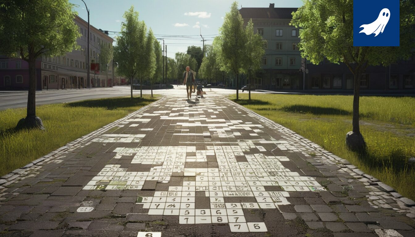 Sarjakuvamainen kuva Tampereen kaupungintalosta, jonka yllä leijuu suuri algoritmin symboli.