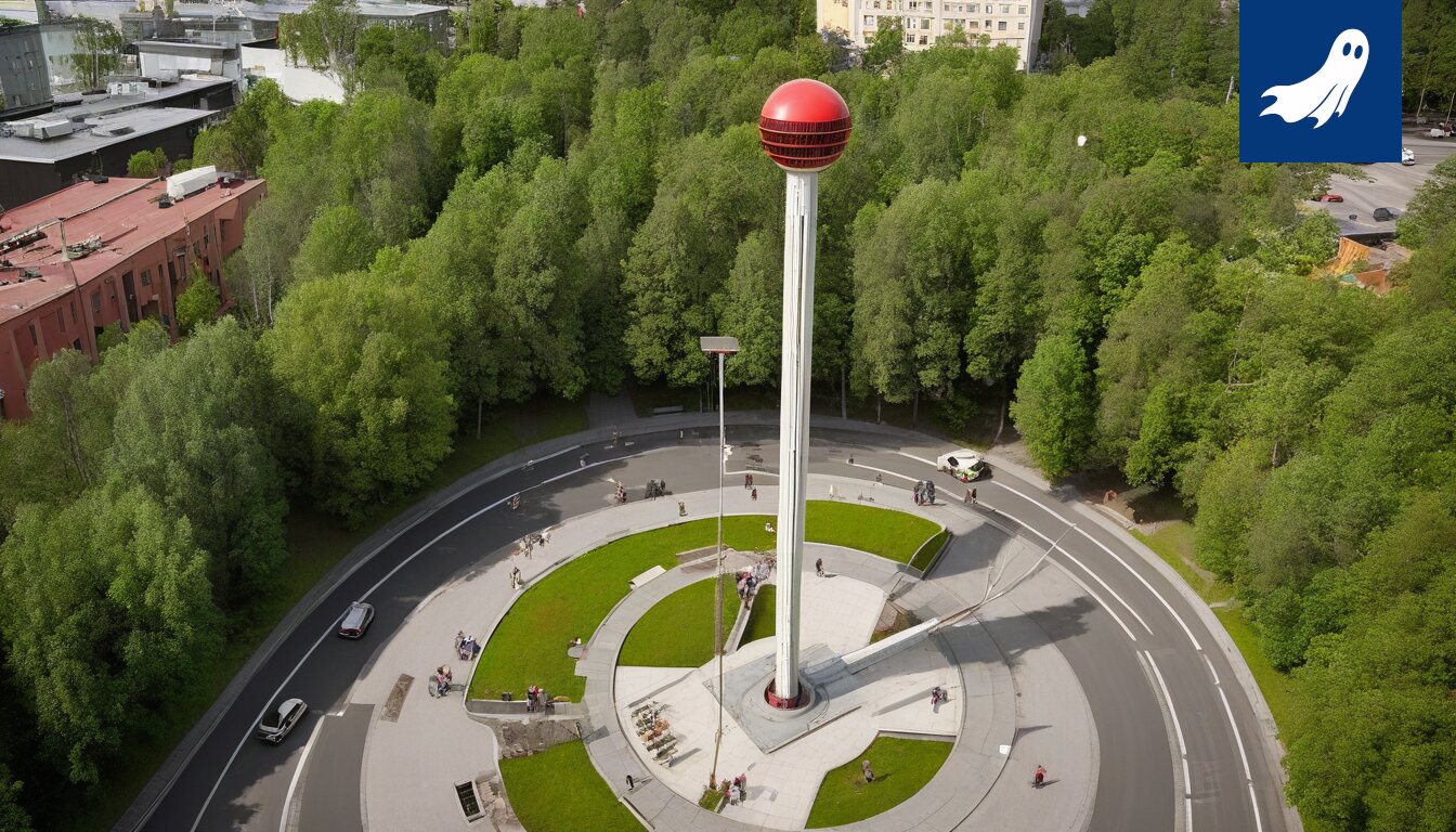 Sarjakuvamainen kuva Tampereen kaupungintalosta, jonka katolta nousee hymynaamoja, joita kerätään verkolla.