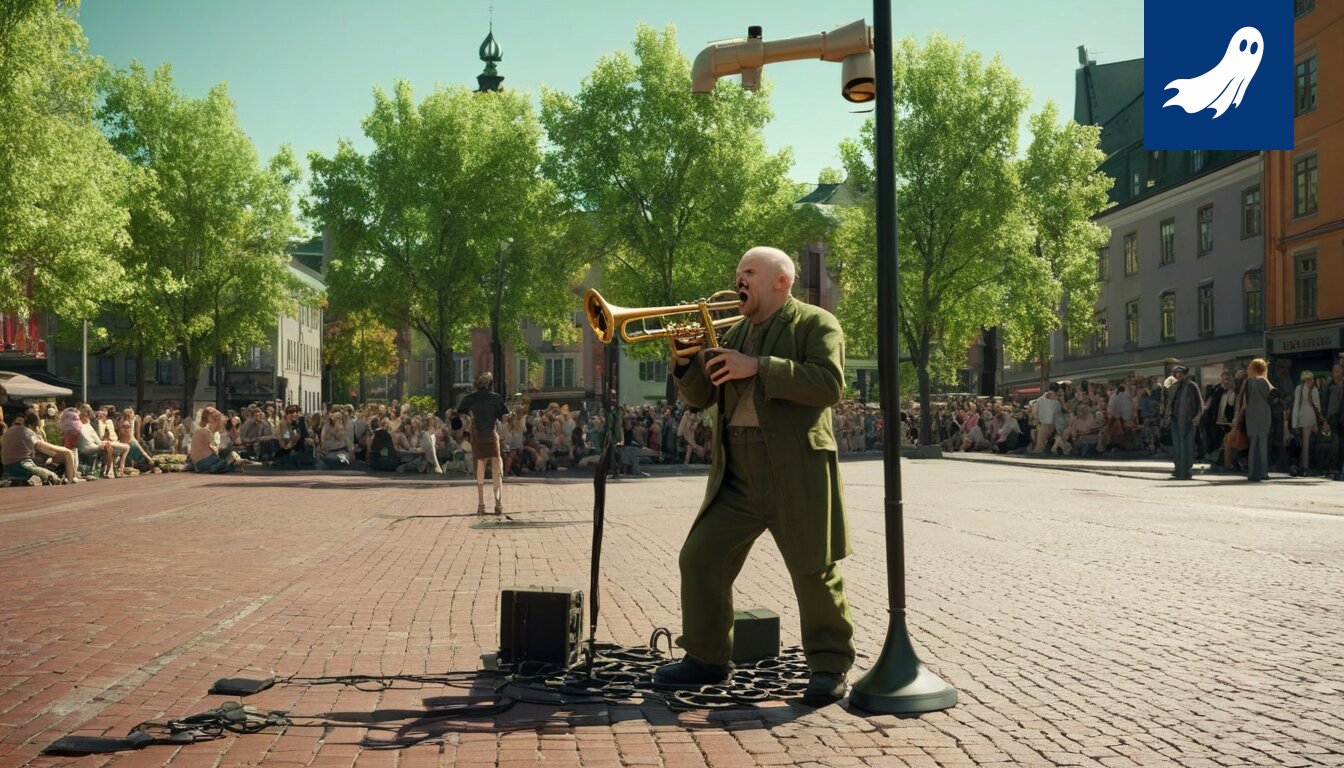 Satiirinen uutiskuva Tampereen jazz-algoritmista ja robottivaltuutetuista.