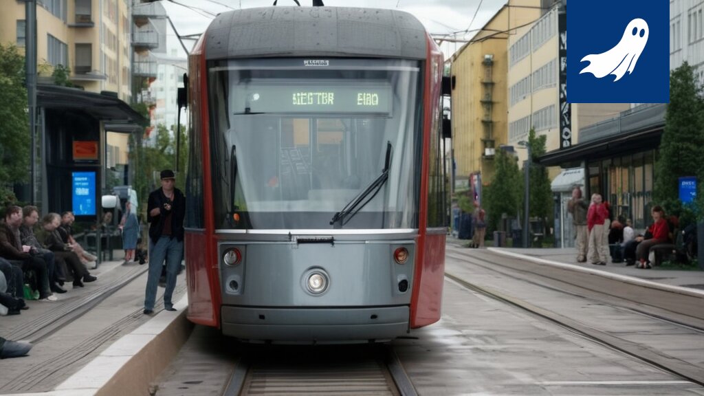 Sarjakuvamainen kuva Nysse-bussista, jonka kyljessä on suuri silmä ja joka seuraa ihmisten lompakoita.