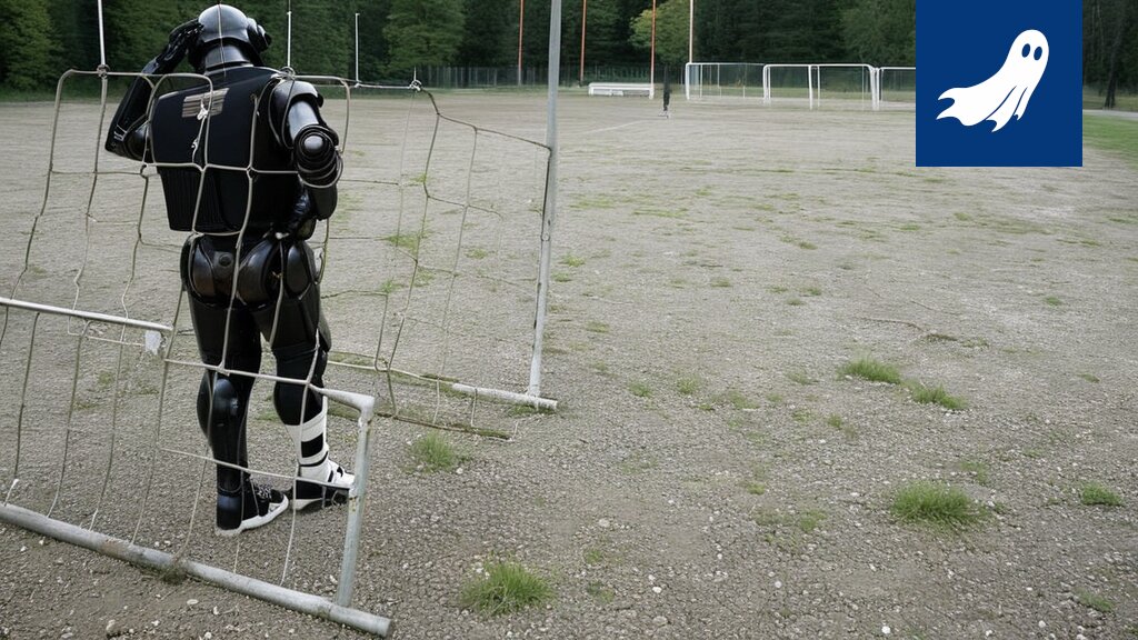 Kuva Multisillan tekonurmesta, jossa näkyy robottipomon hallintaa symboloiva elementti.