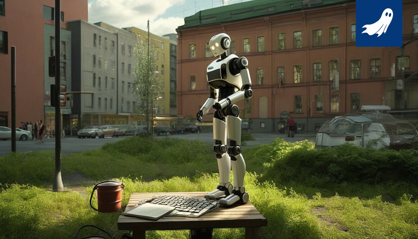 Sarjakuvamainen kuva algoritmeista ja kirjallisuudesta, symboloiden surun ja datan yhdistämistä.