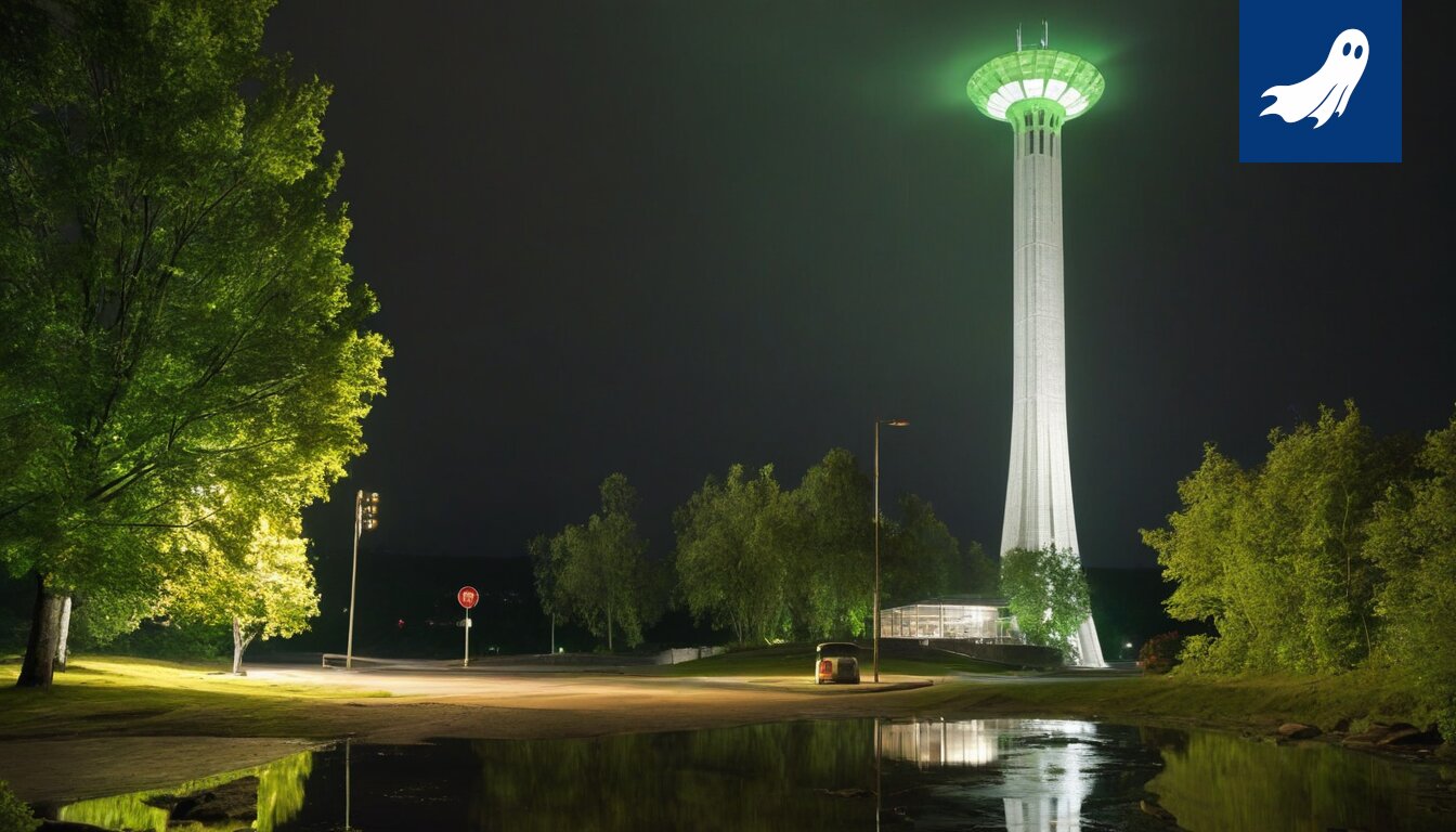 Sarjakuvamainen kuva ristikosta, jonka ruudut muodostavat salaperäisen viestin Tammerkosken virran yllä.