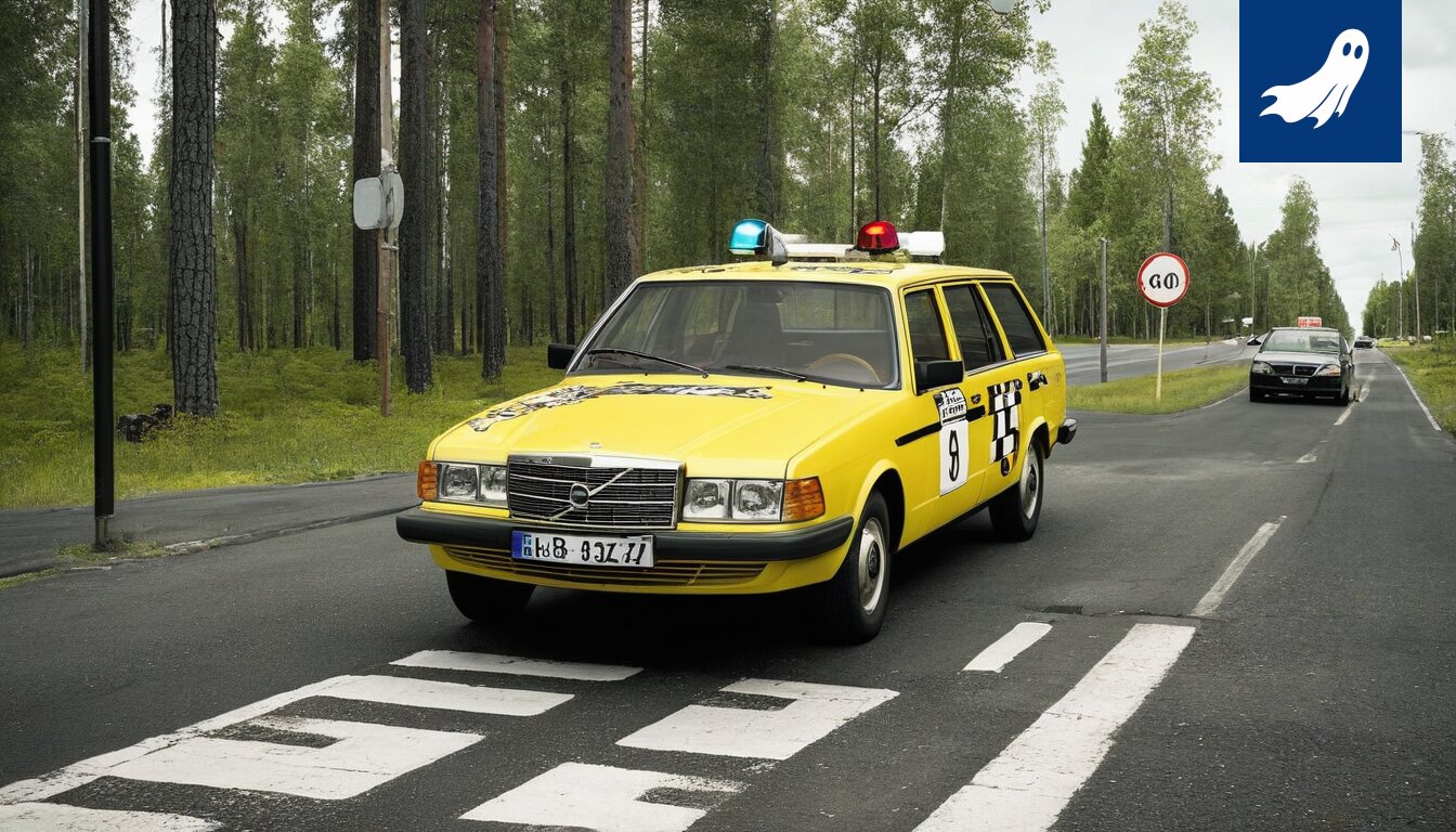 Auto koristeltu suurilla Muumi- ja Ansa & Tauno -tarroilla vastustamassa lakanoiden 'pussilakanapropagandaa'.
