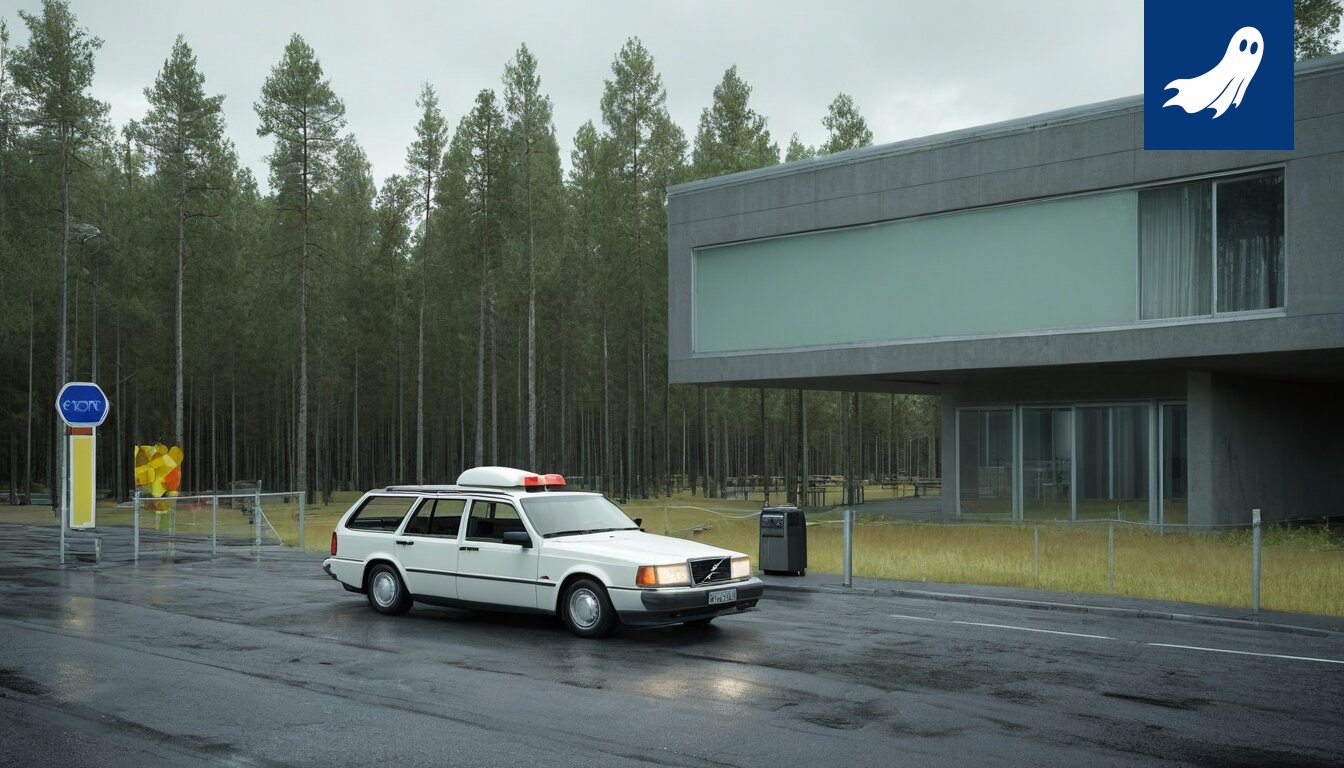 Kuva datakeskus-lomakeskuksesta, jossa palvelimet vilkkuvat ja karavaanarit katselevat ihmeissään.