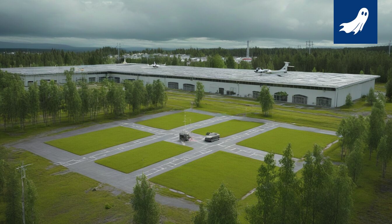 Ihmiset pyörimässä ympyrää akkuvaraston edessä satiirisen uutisartikkelin kuvituksena.