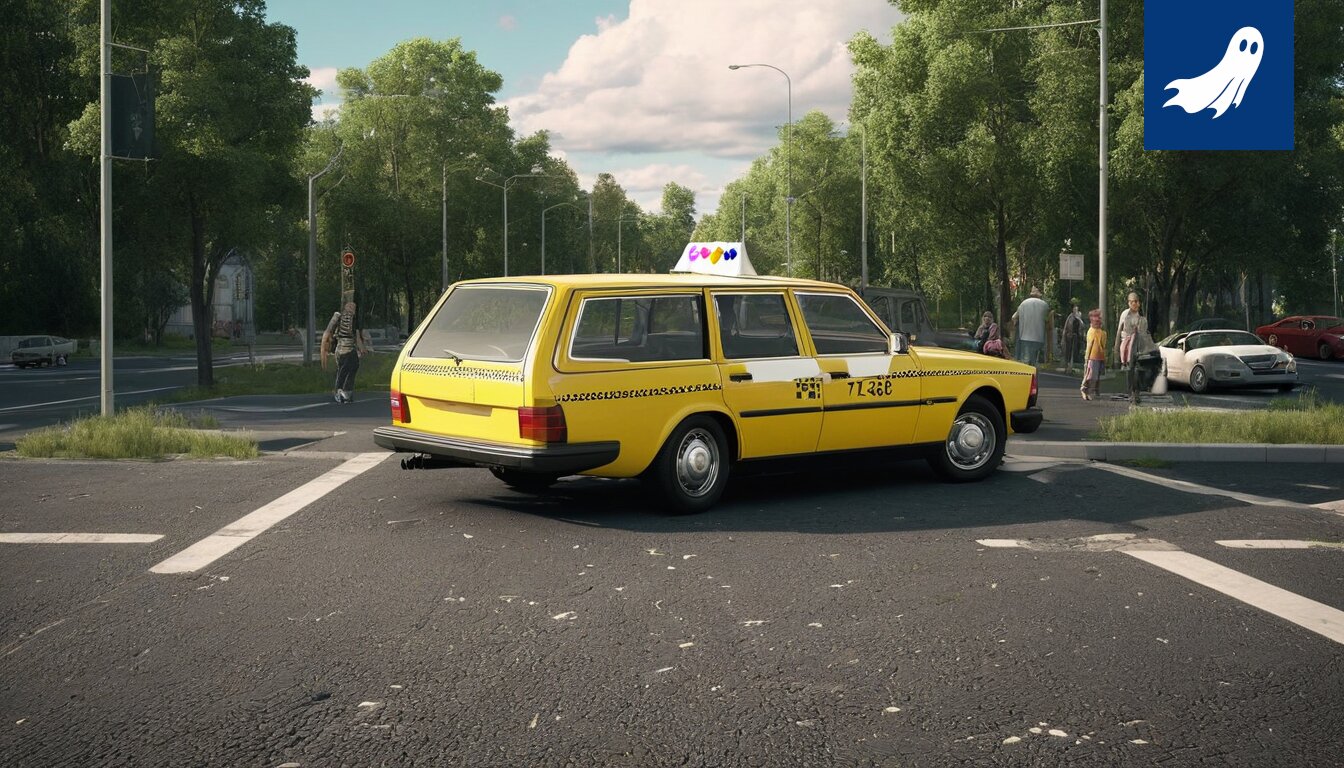 Sarjakuvamainen kuva Tampereen ratikasta ruuhkassa, jossa näkyy myös Sateenkaari-höttöBot Säde ja Matti Pitko.